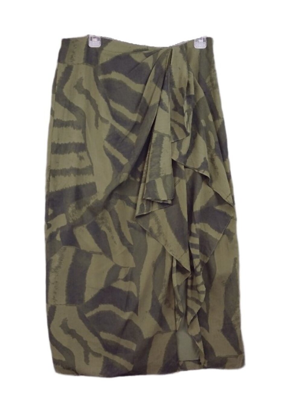 Lauren Ralph Lauren Skirt Sz 10 Zebra-Print Olive Georgette Sarong Style Midi